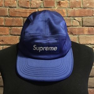 Blue satin Supreme box logo cap